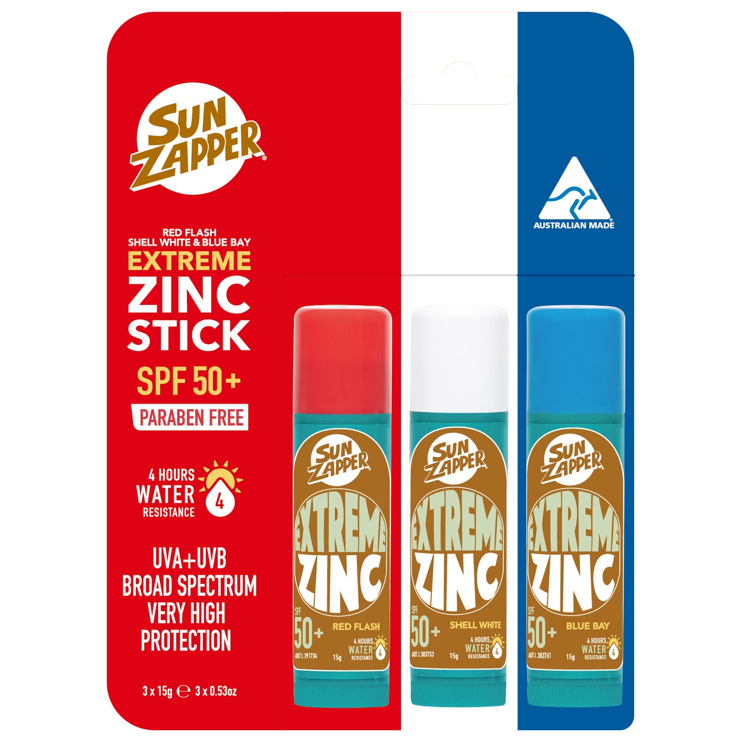 Extreme Zinc Stick SPF50+ Triple pack Rood/Wit/Blauw